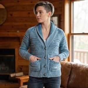 Bayflow Aztec Tribal Pattern Tonal Blue Cotton Heavyweight Cardigan